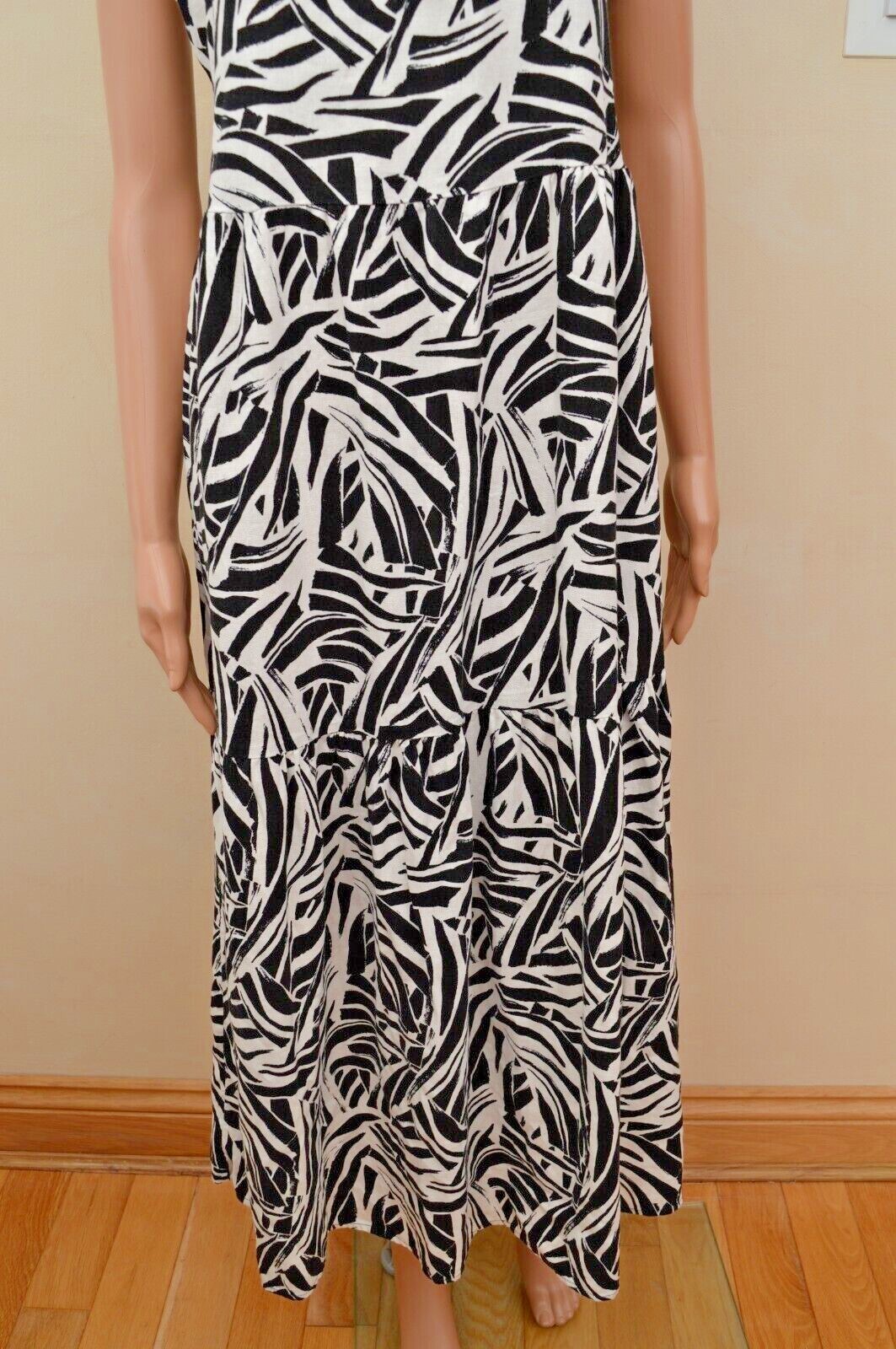 M&S Collection Linen Blend Round Neck Midi Tiered Dress Sz UK 12 -14
