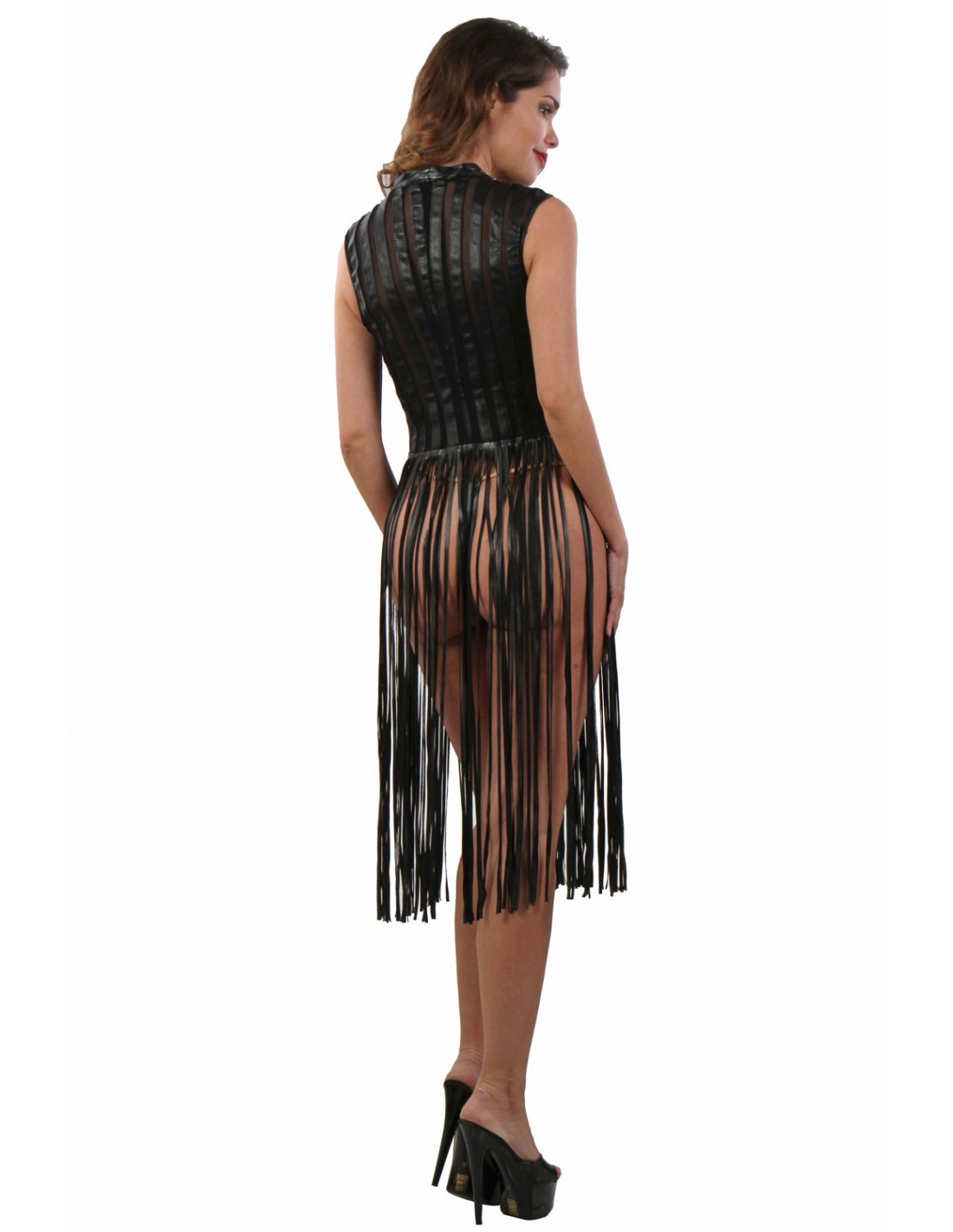 Women Sexy Dress Wet Look Look Semi Sheer Long Dress Party Fringe Buttons