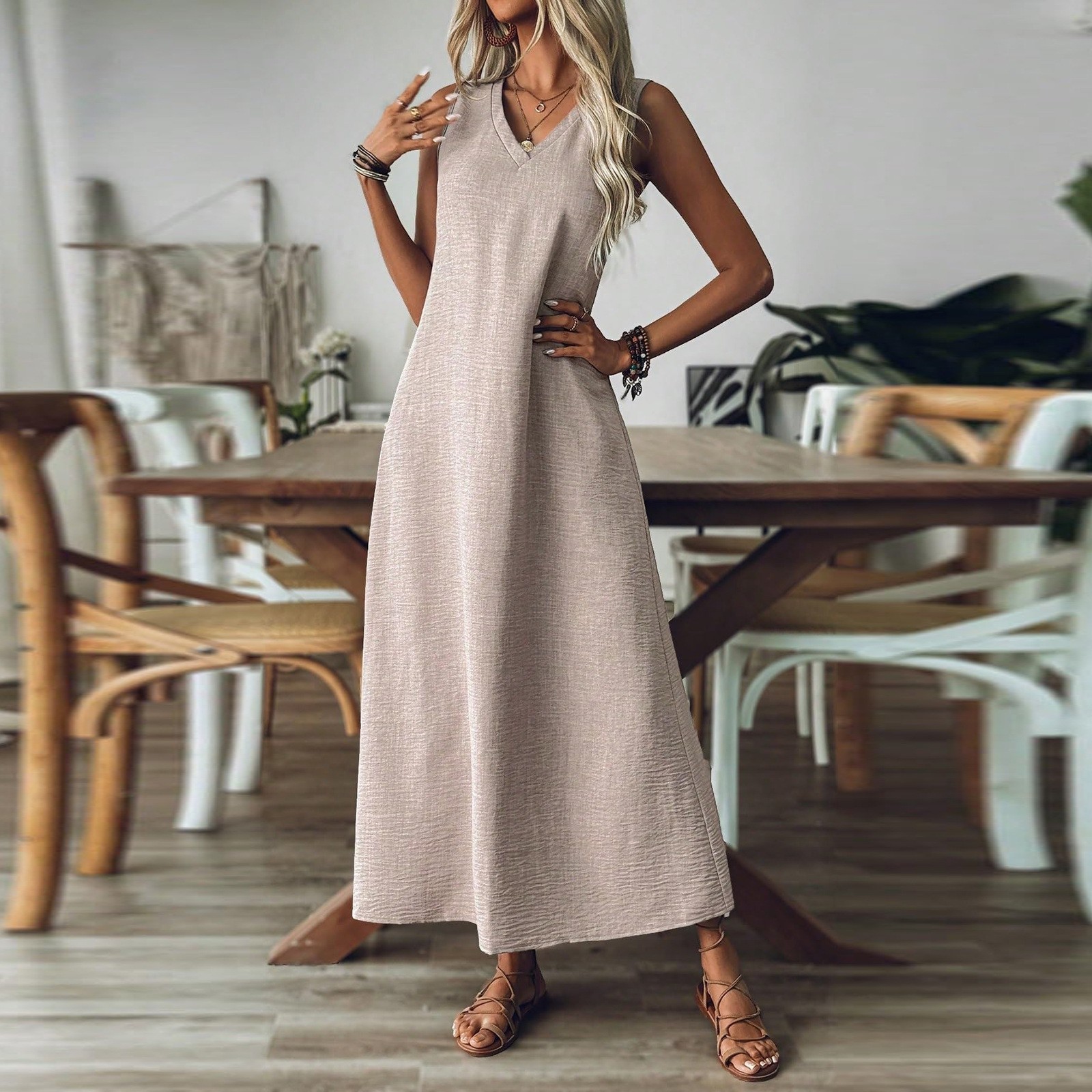 SOLID Sleeveless Long DRESS BEACH Vacation Casual Sun DRESSER WOMEN S-XXL