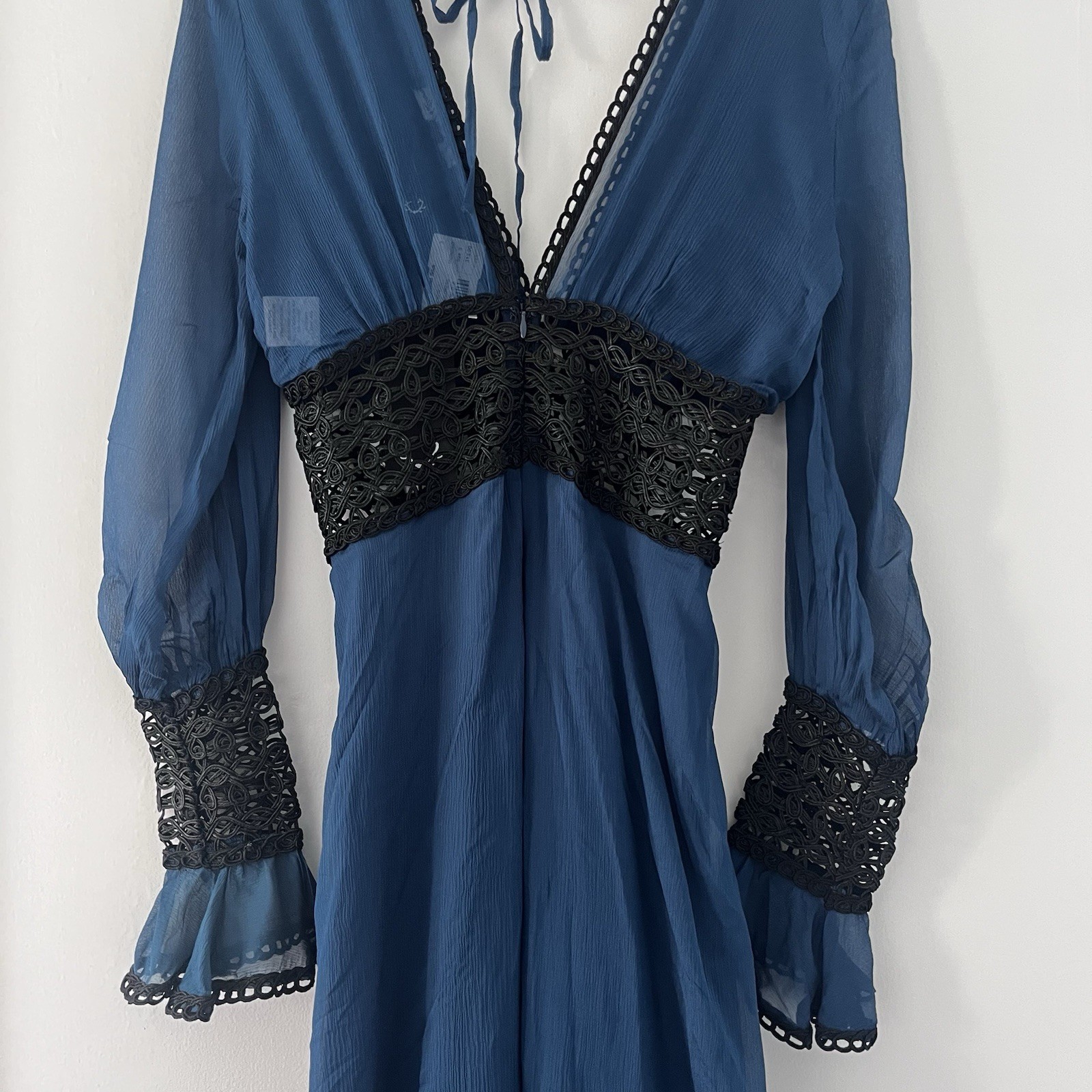 For Love And Lemons Celine Maxi Dress Size S Blue Silk Blend Bohemian NWT