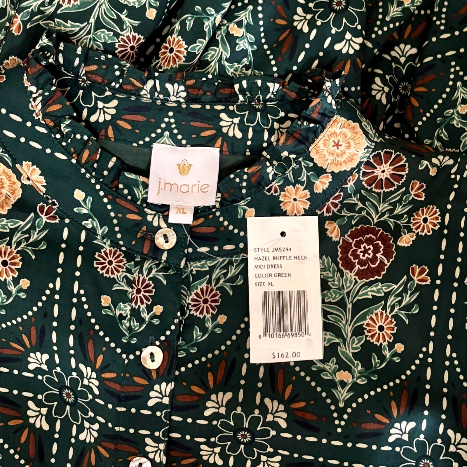 NWT!! J. MARIE Hazel Printed Short Sleeve Button Front Midi Ruffle Dress X-Large