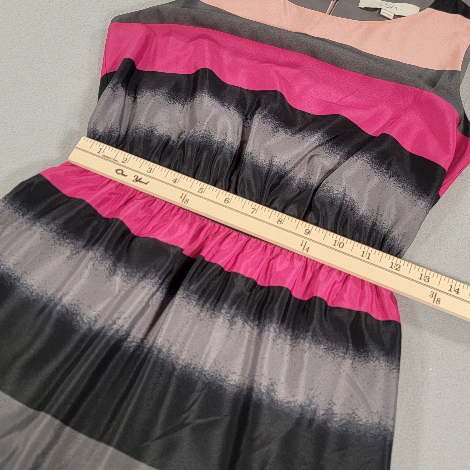 LOFT Sleeveless Fit & Flare Stripe Dress Pink Gray Black Colorblock XXS Petite