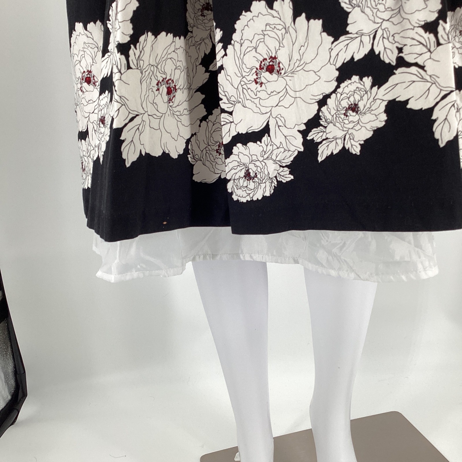Womens Floral Peter Pan Collar Button Front Midi Dress Cream Black Retro FLAW