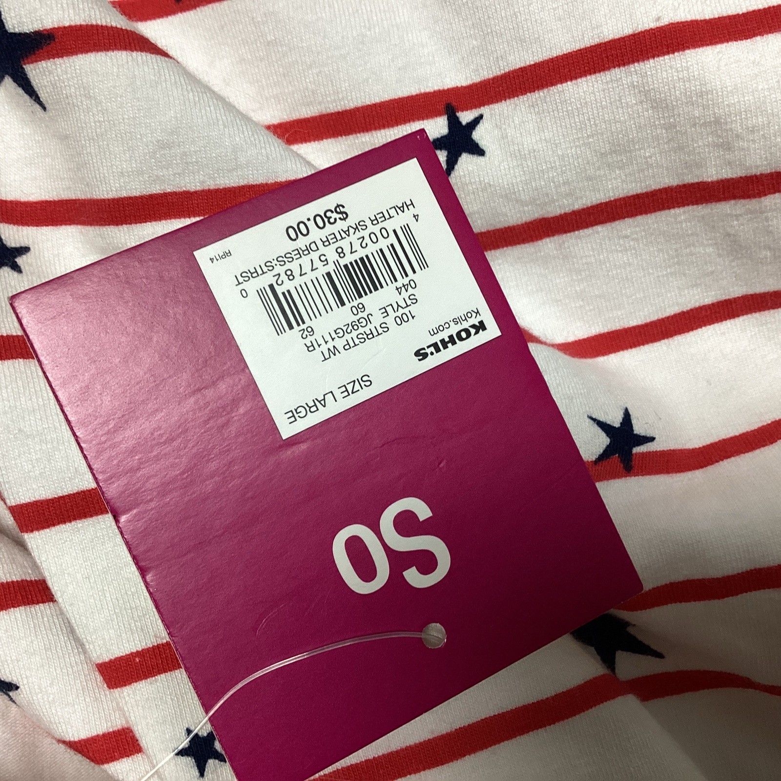 NWT SO Kohl’s Sz Large Juniors Halter Mini Dress Stretch Americana Patriotic 4th