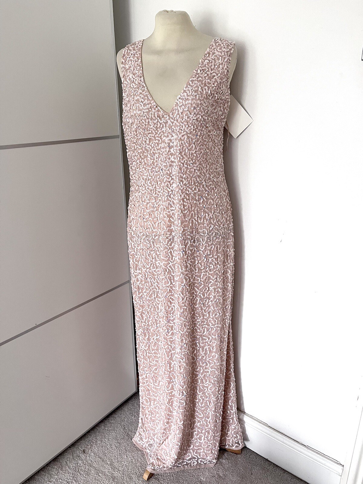 Beauut Embellished Sleek Prom Bridesmaid Maxi Dress In Blush. UK 16. BNWT