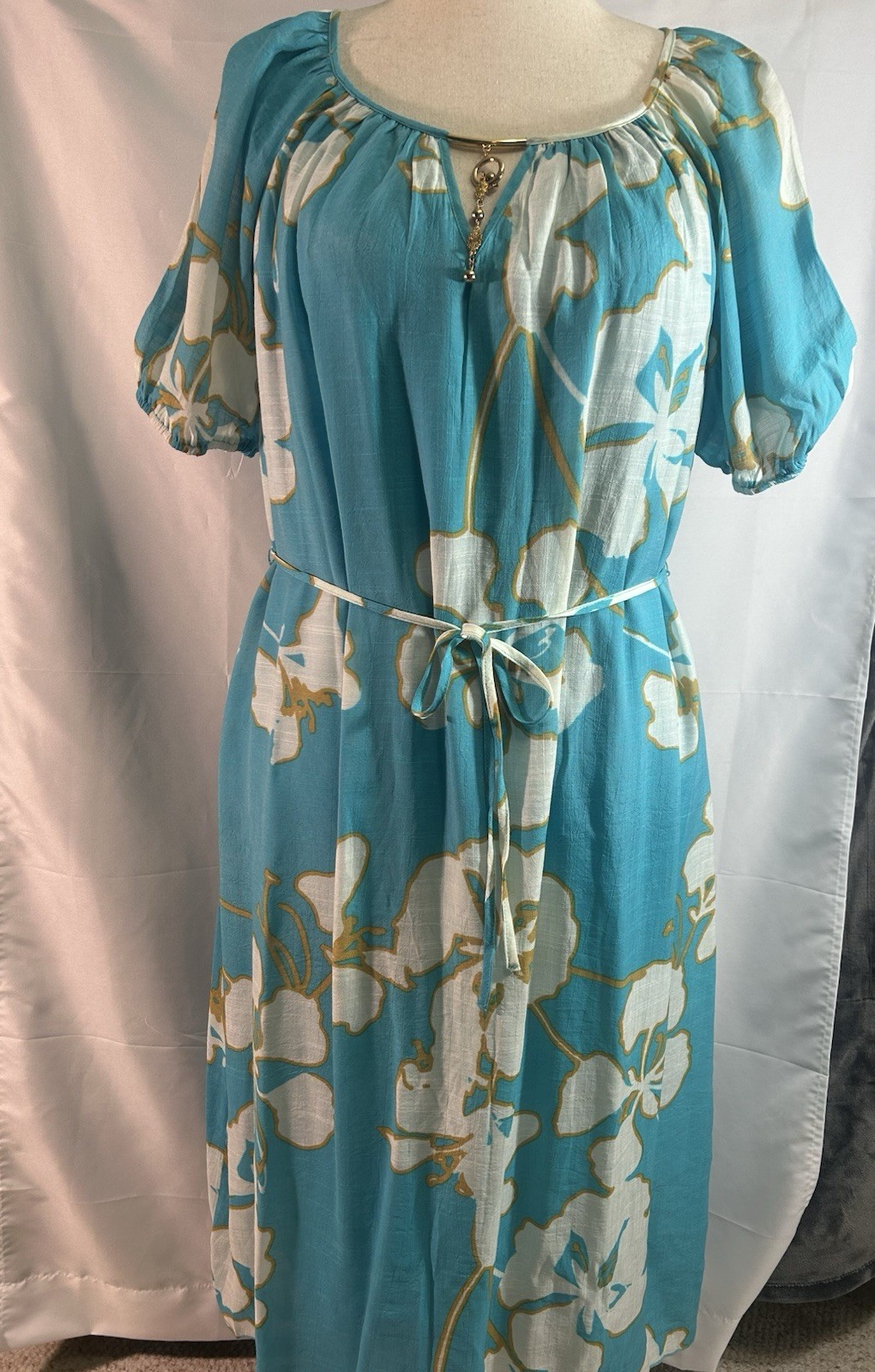 Mile Gabrielle Womens Dress Blue White Beach Tie Front Resort Cruise Size L NEW