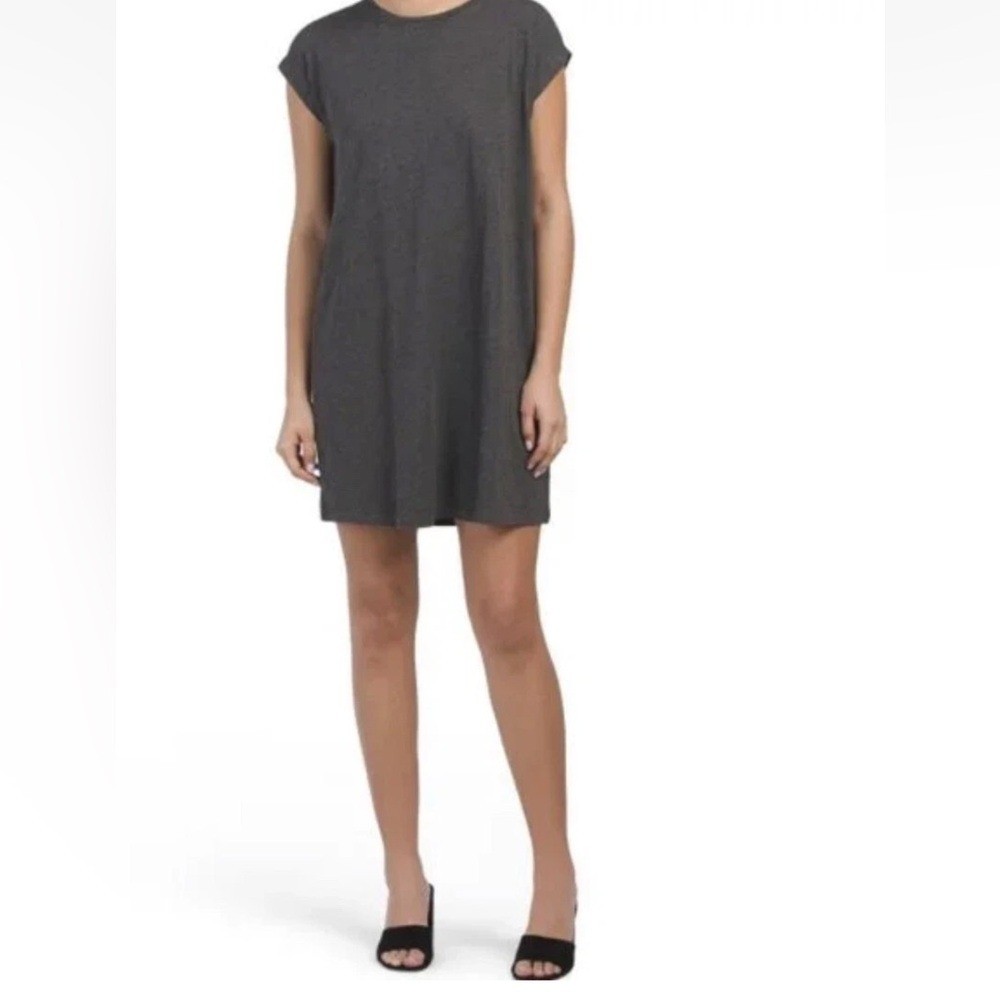 EILEEN FISHER GRAPHITE BOXY TENCEL/SPANDEX MINI PULL-ON CASUAL SHIRT DRESS