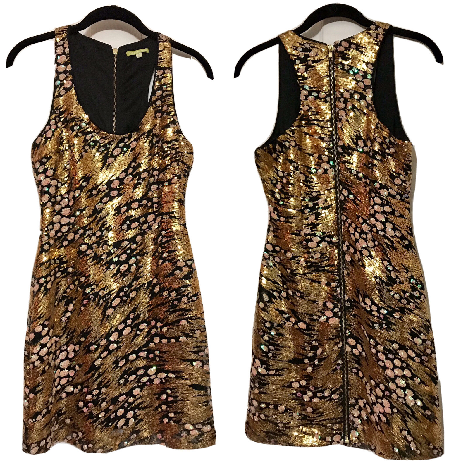Gianni Bini Size XS Cocktail Dress Gold Sequin Exposed Back Zipper Racer Back