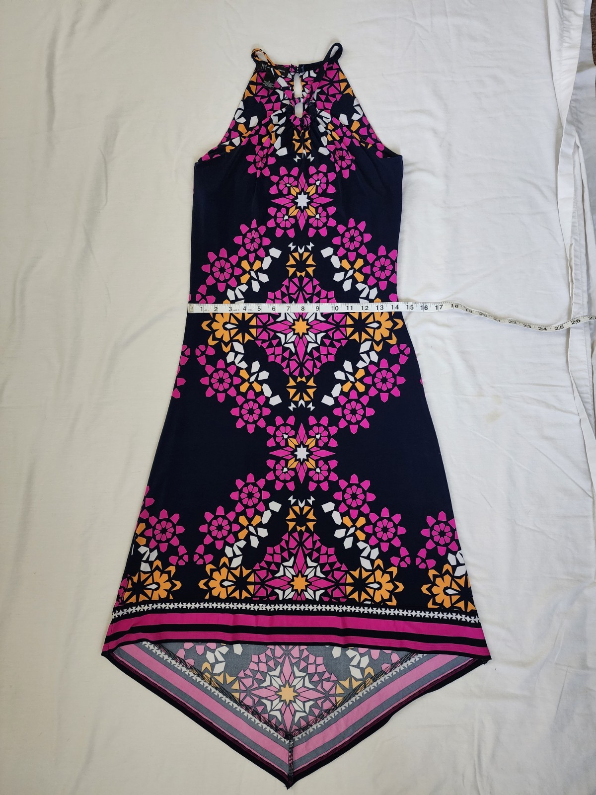INC Geometric O-Ring Halter High Low Maxi Dress Pink Navy Small