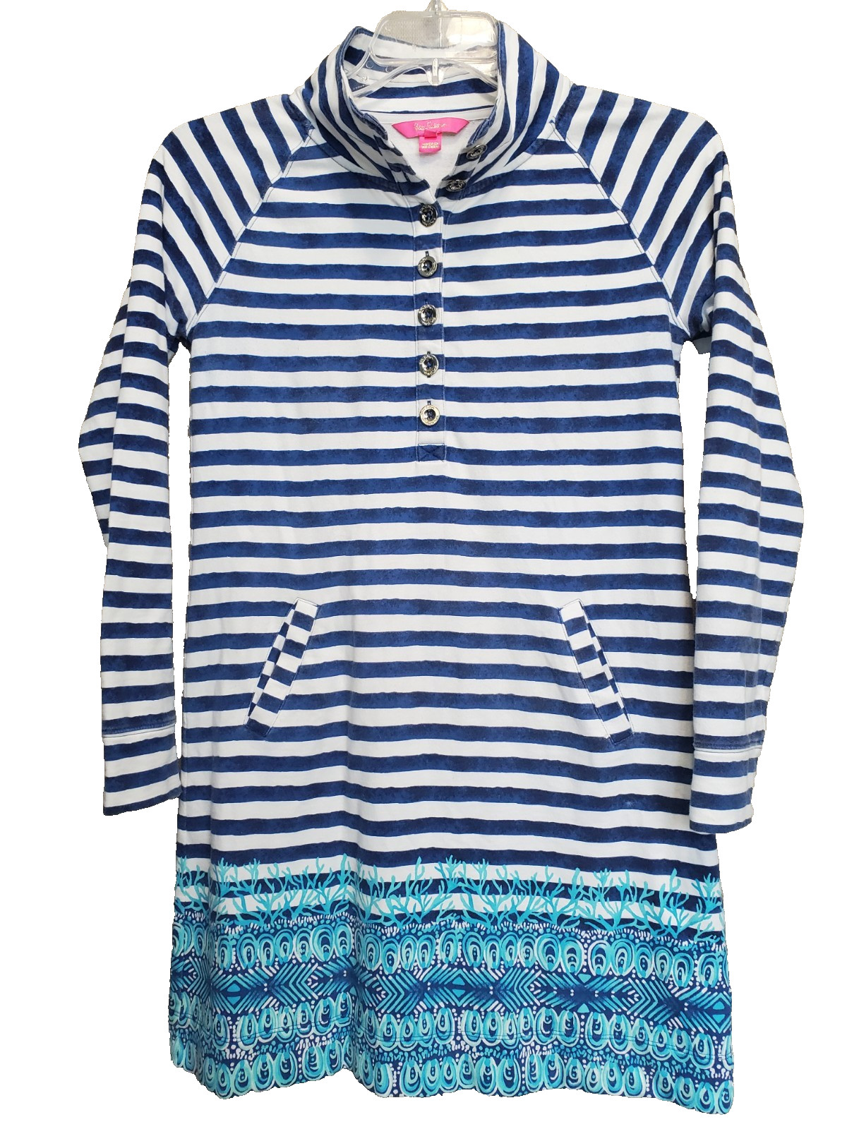 Lilly Pulitzer UPF 50+ Captain Popover Dress Positano Stripe Slash Pockets Small