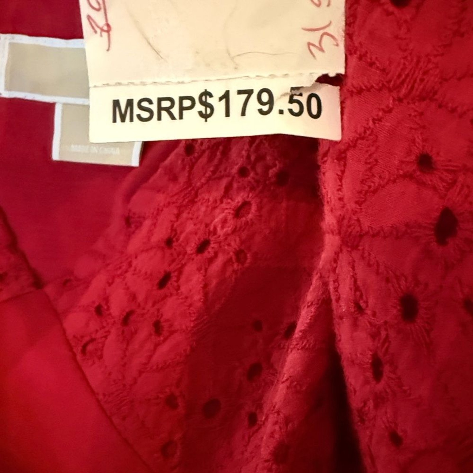 Michael Kors Cotton Spaghetti Strap Eyelet Ruffle Midi Dress Red Size 10 NWT