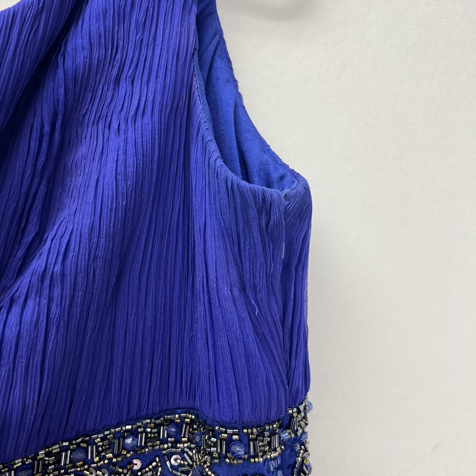 Sue Wong Nocturne Blue Silk Beaded Sequin Embellished One Shoulder Mini Dress 6