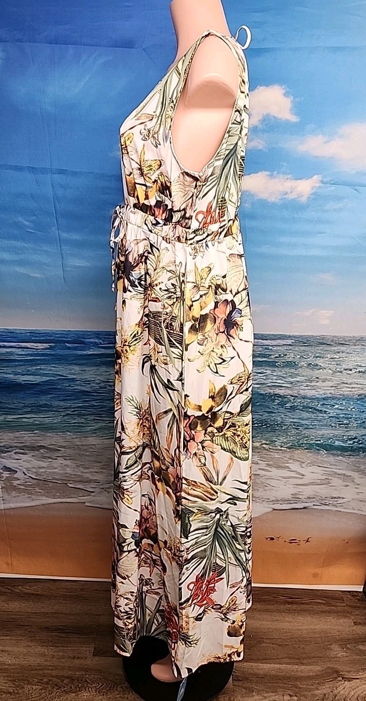 NWT Cupshe Maxi Dress Short Sleeve Floral Size Large White Yellow Green