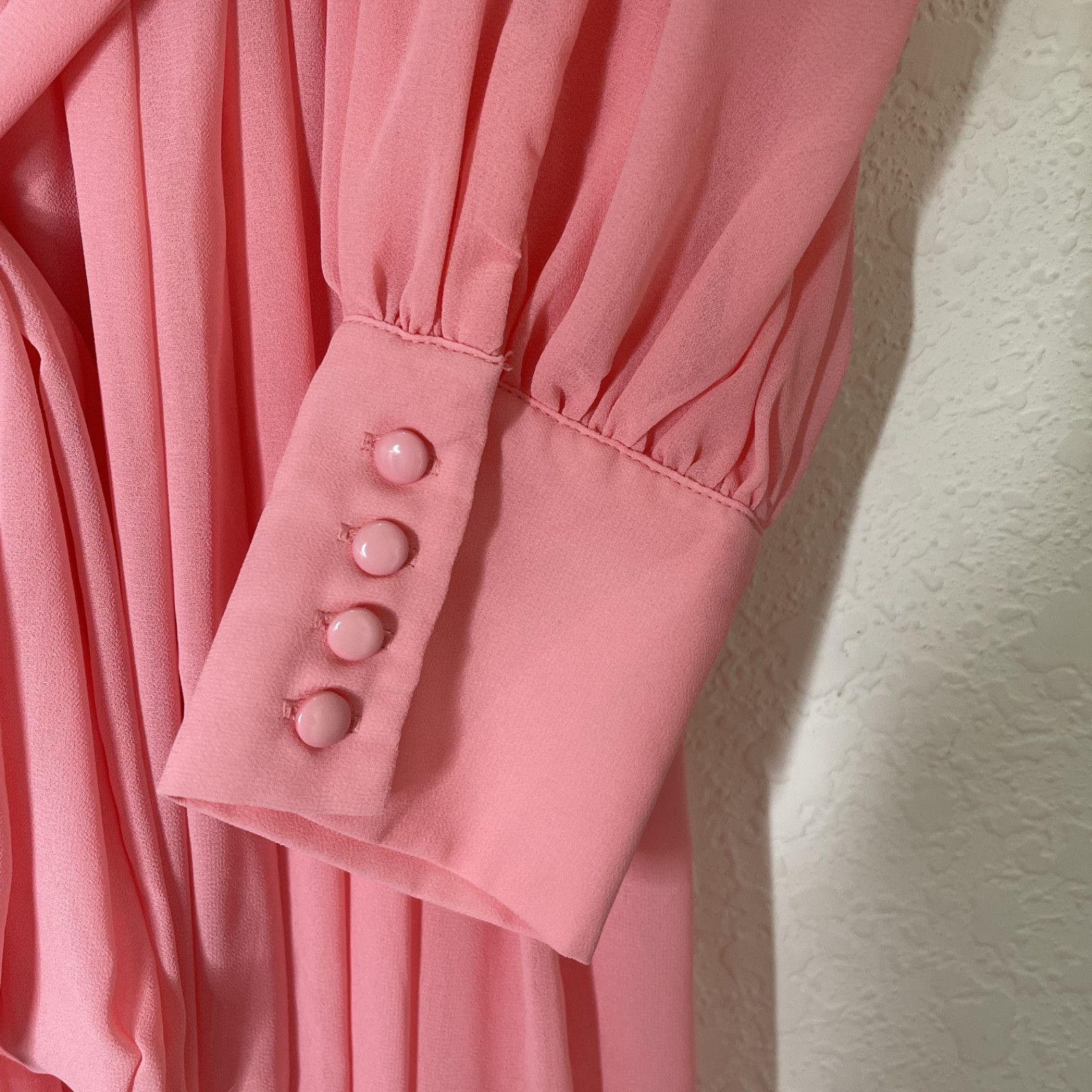 Miss Avenue Pink Maxi Dress Long Sleeve Tie Waist Flowy Lined Large Slit