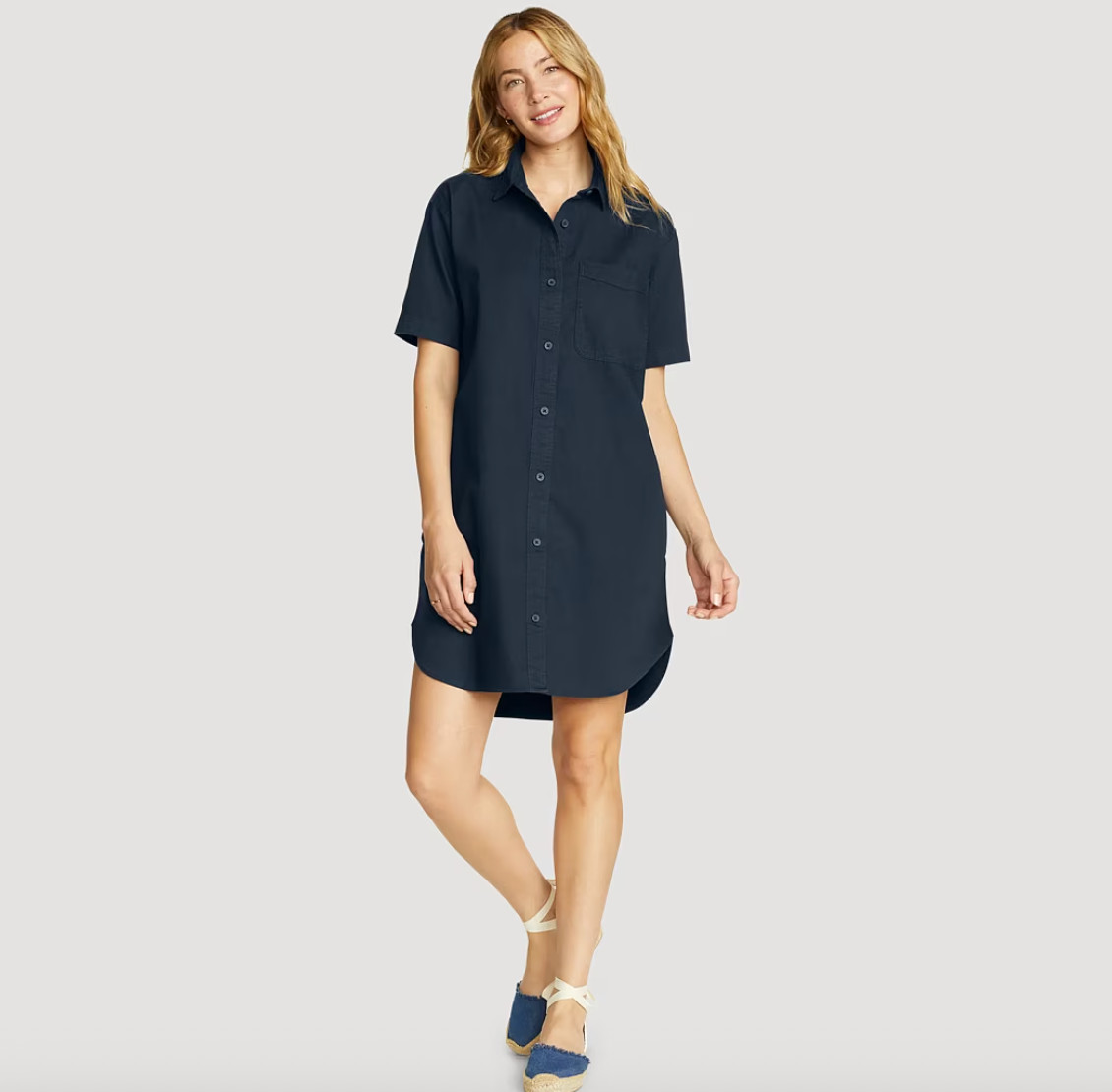NWT Eddie Bauer Everyday Cotton Shirt Dress XL Button Front Classic Blue Outdoor