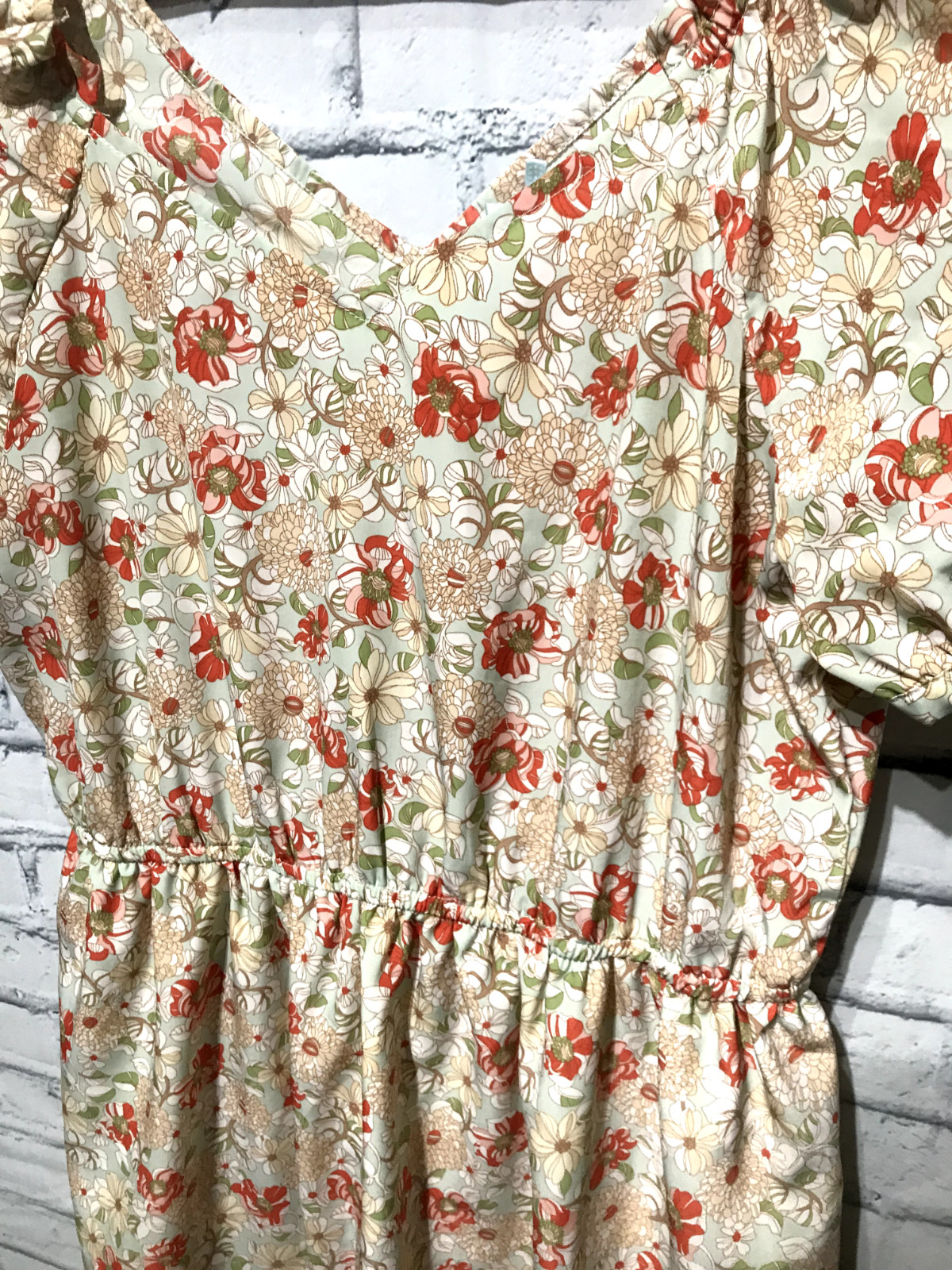 Downest, Women M, Beige Floral Short Sleeve Non-Stretch Cottagecore Dress