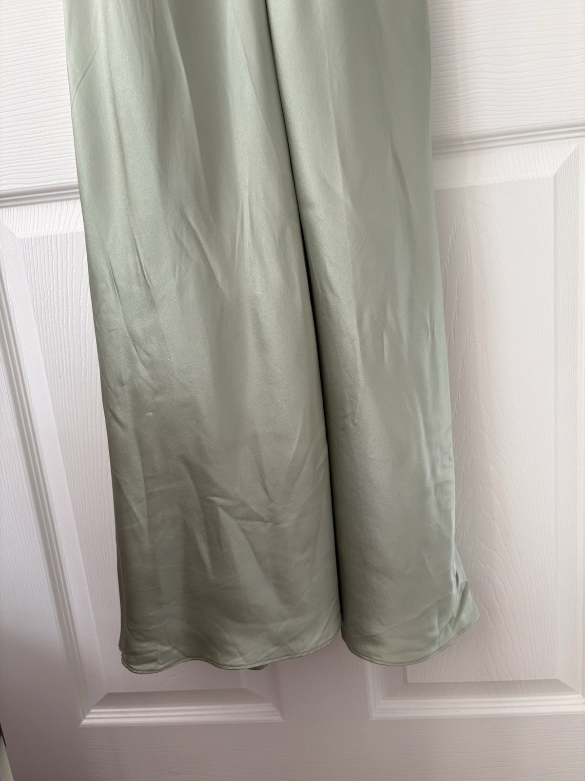 Michelle Mason Green Silk Satin V-Neck Sleeveless Maxi Dress Zip Closure 4