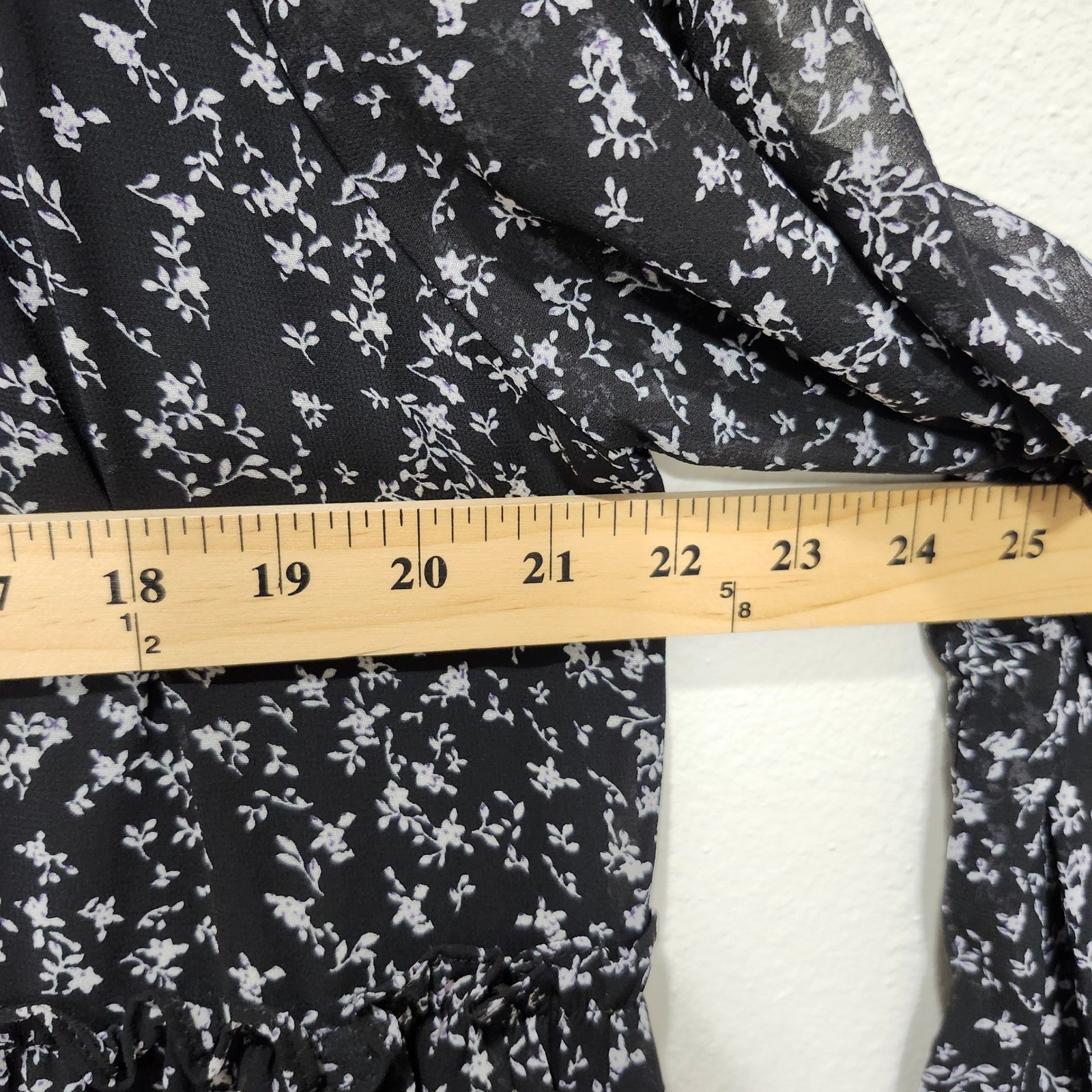 Pinch Black Tiered Floral Print Long Sleeve Ruffle Lined Dress Size Large