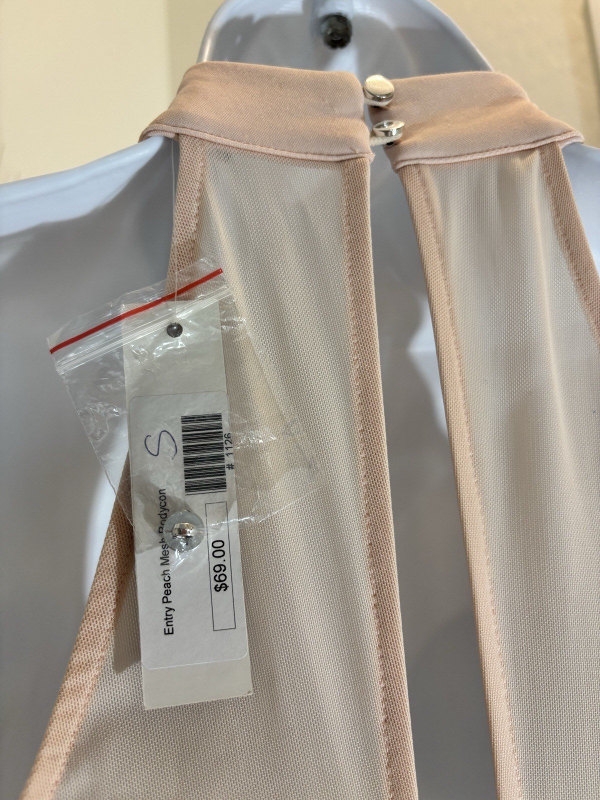 Entry Peach Mesh Sheer Bodycon Halter Knee-Length Dress Polyester Spandex S