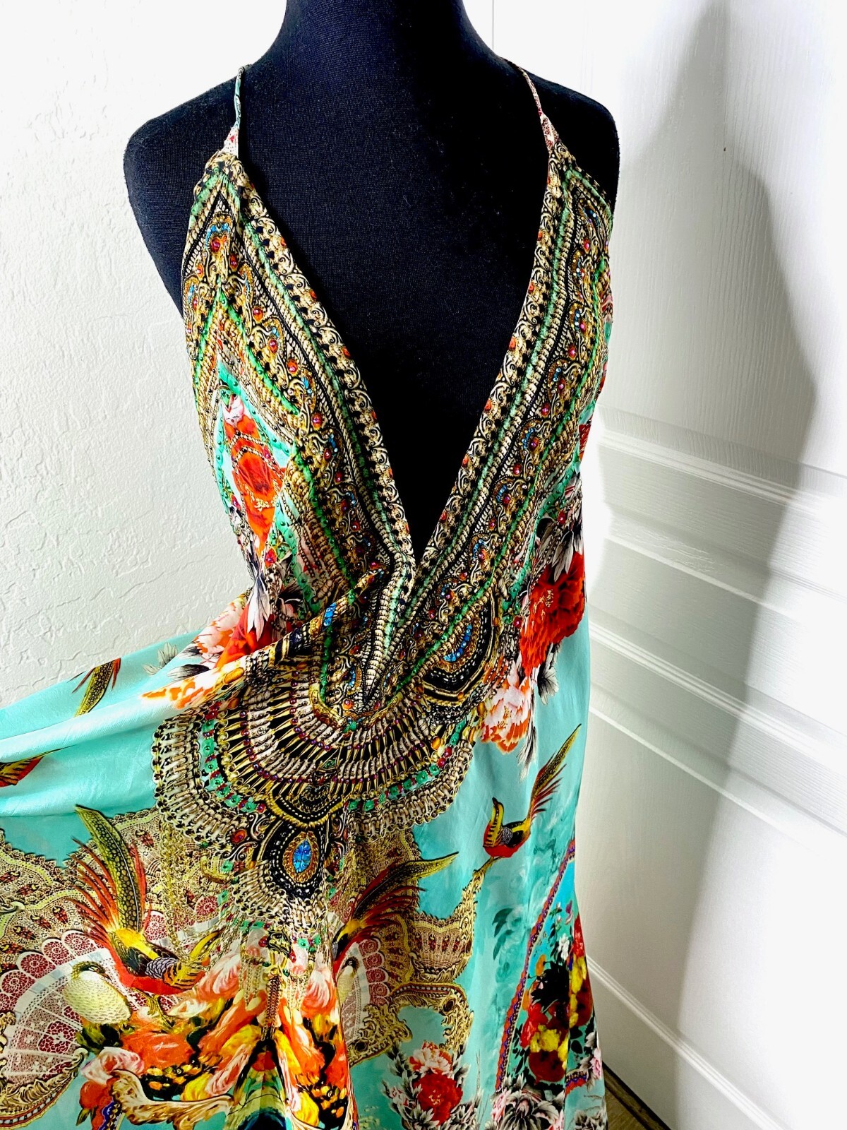 SHAHIDA PARIDES Rhinestone 3-Way Convertible Silk Maxi Hi-Lo Dress O/S S M L XL