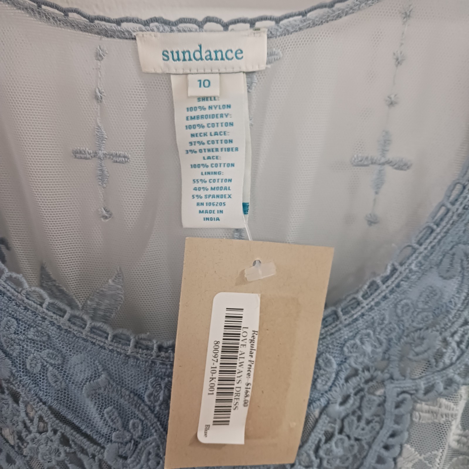 Sundance love always lace embroidered dress size 10 dusty blue