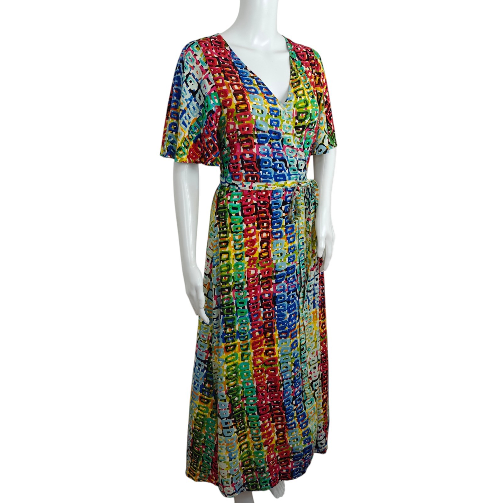 Jams World Adele Wrap Dress Size XS Road Trip Multicolor Print Hawaiian Beachy