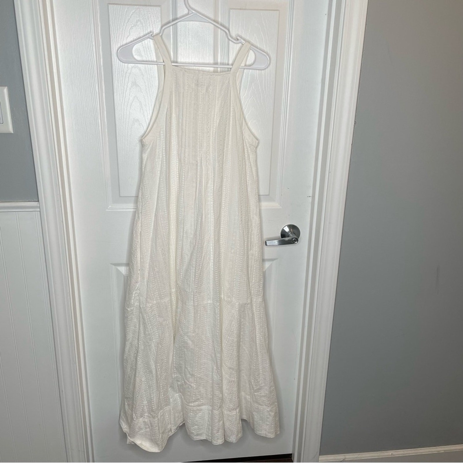 Pilcro Sleeveless Patchwork Midi Dress Eyelet Flowy Cottagecore in Ivory/White S