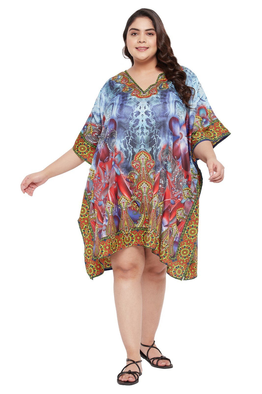 Caftan Dress Kimono Sleeves Plus Size V-Neck Tunic Top Boho Hippy Beach Sundress