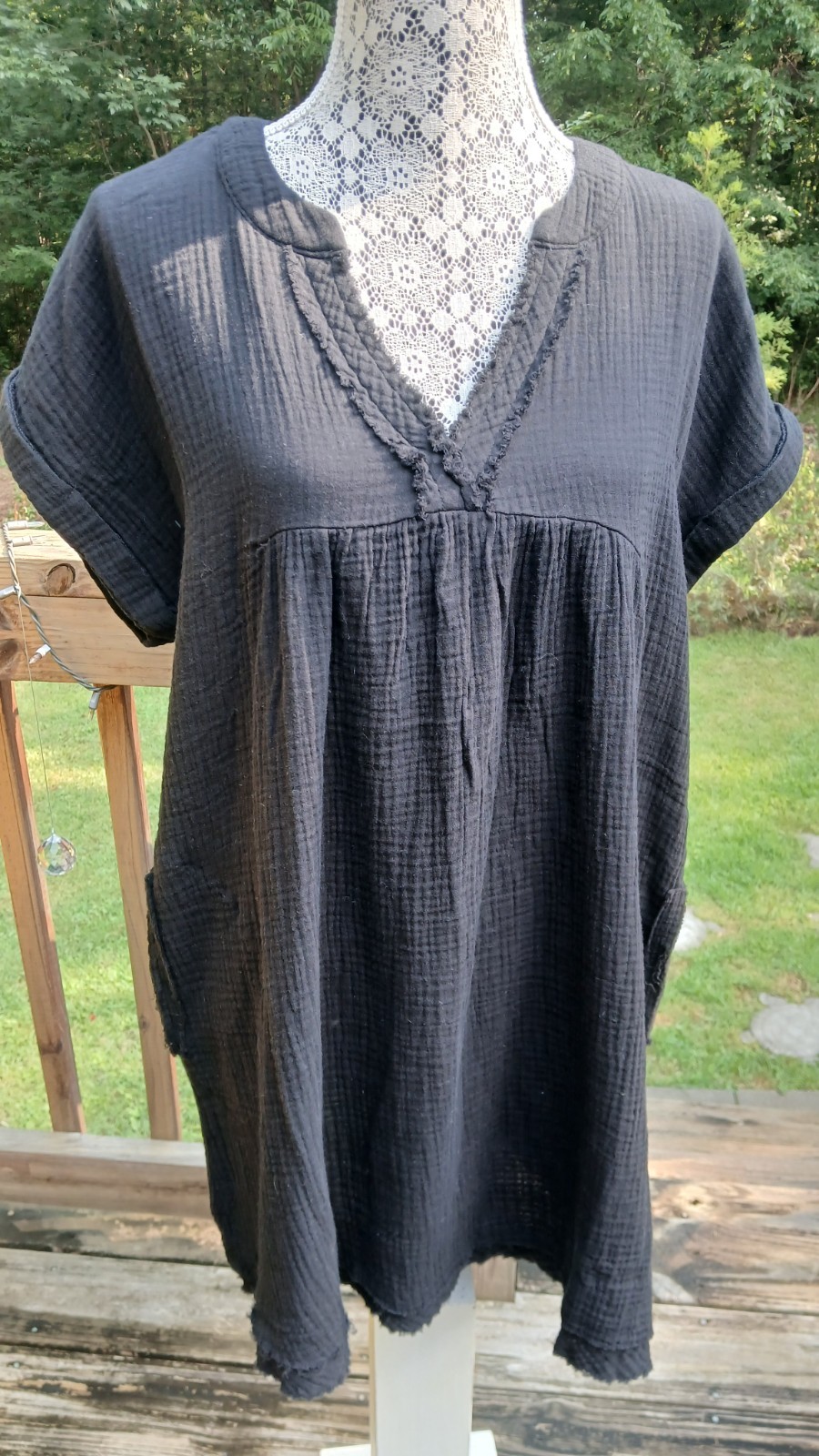 NEW ZENANA Black Cotton Relaxed Flowy Summer DRESS Pockets Short Sleeves Medium