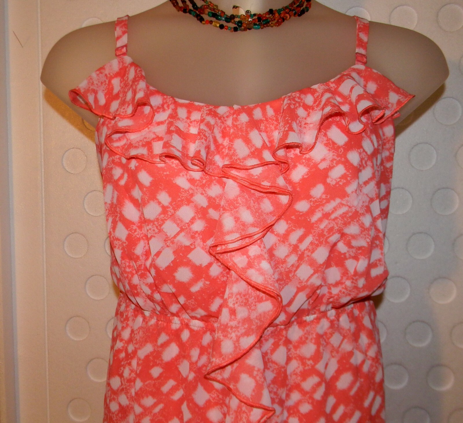 Lane Bryant Ruffle Spaghetti Strap Midi Dress 22 – 24 Coral / White Lined Pink