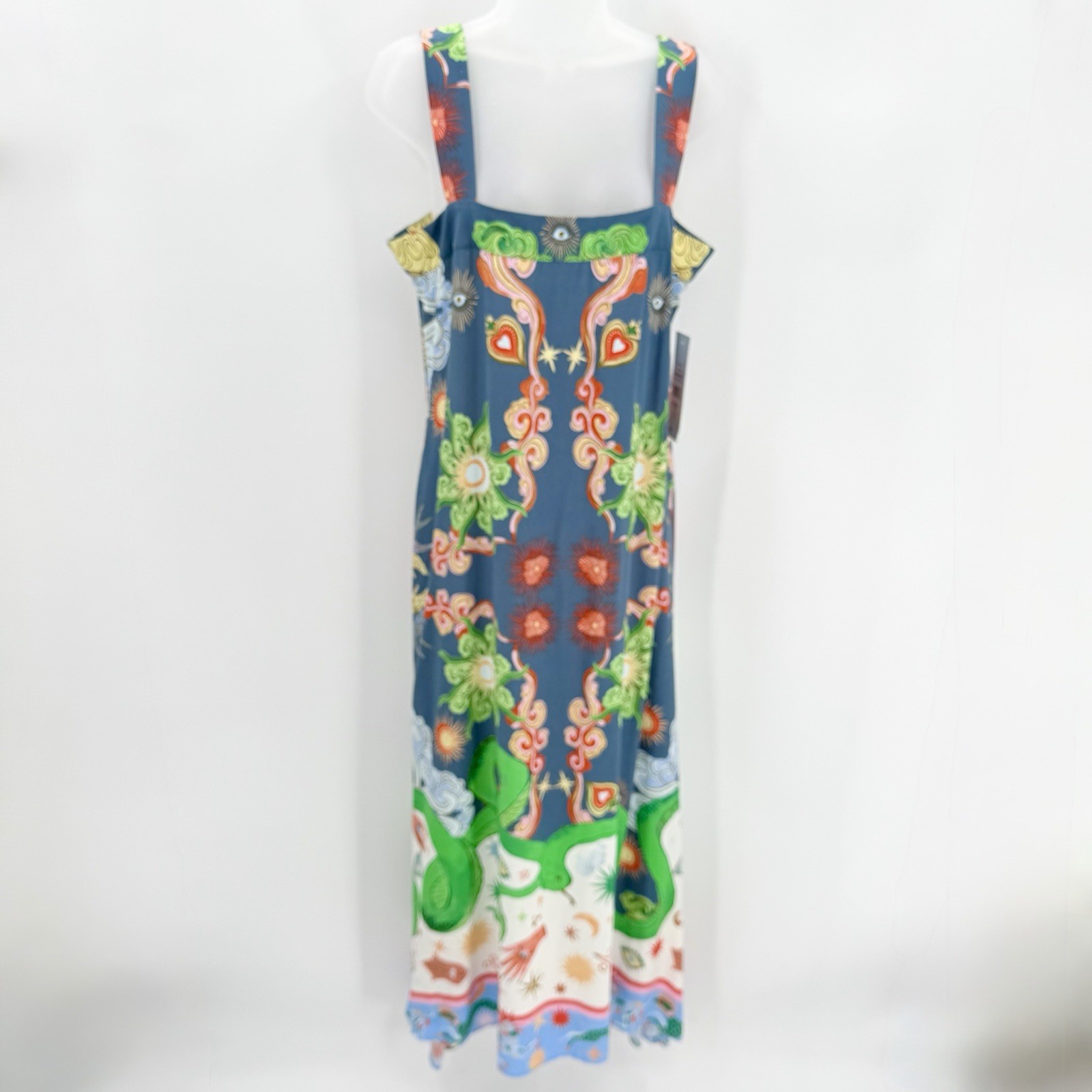 MSK Dress Womens L Blue Snake Mix Print Maxi Long Rayon Squareneck Sundress NWT