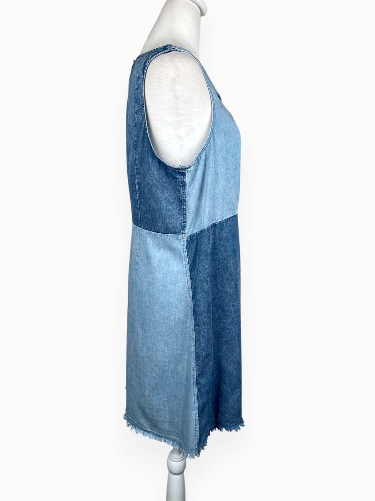 True Craft Patchwork Denim Dress Two-Tone Raw Hem Sz L