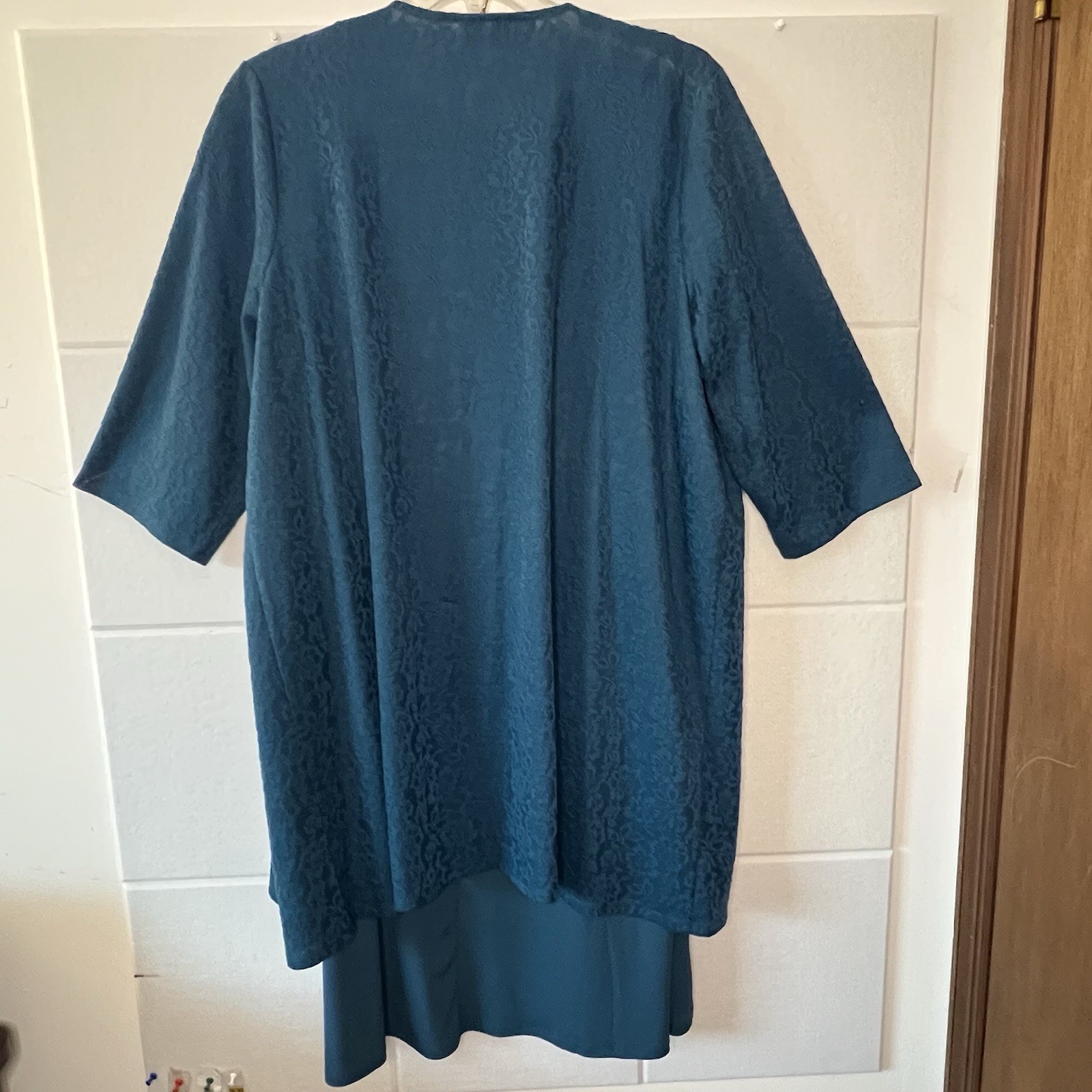 Catherine’s 2 PC Jacket Dress Size 2X 22 24 Teal 3/4 Sleeve Below Knee Length