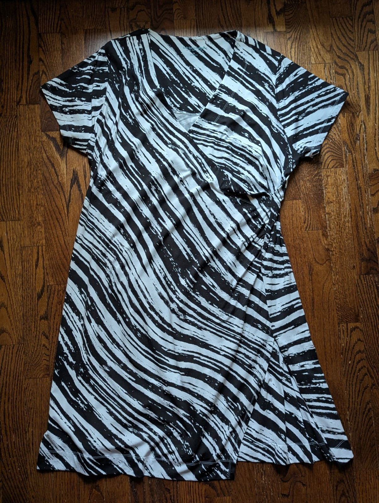 Soft Surroundings 2X Black White Surplice Wrap Cotton Modal Stretch Midi Dress