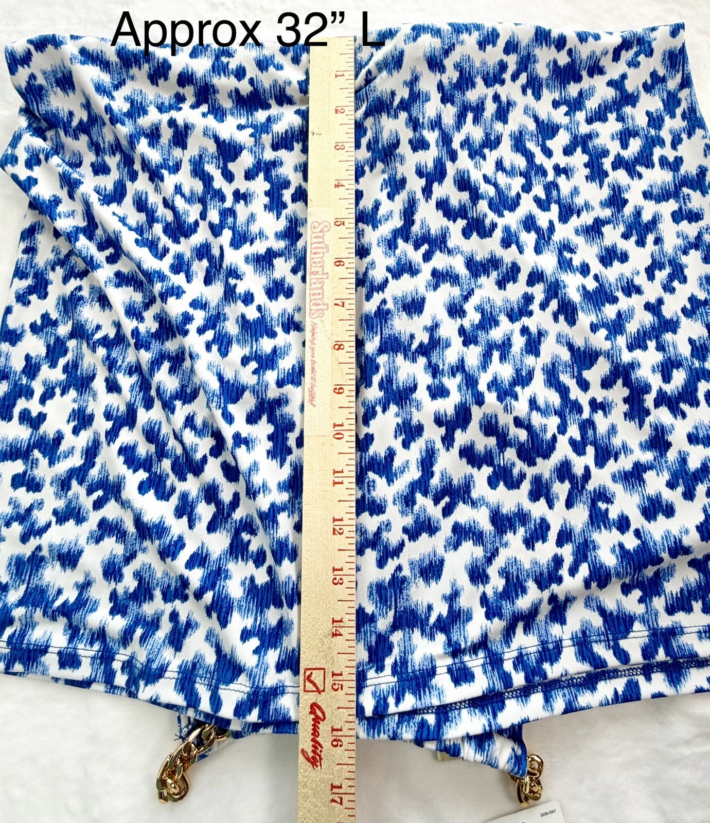 NWT MICHAEL Michael Kors Gold Chain Neck Halter Dress Twilight Blue Abstract S