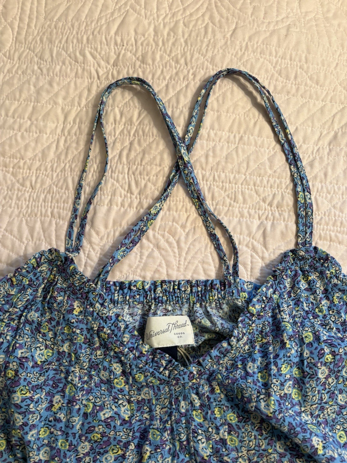 Universal Thread Blue Floral Square Neck Strappy Sundress Rayon Size L