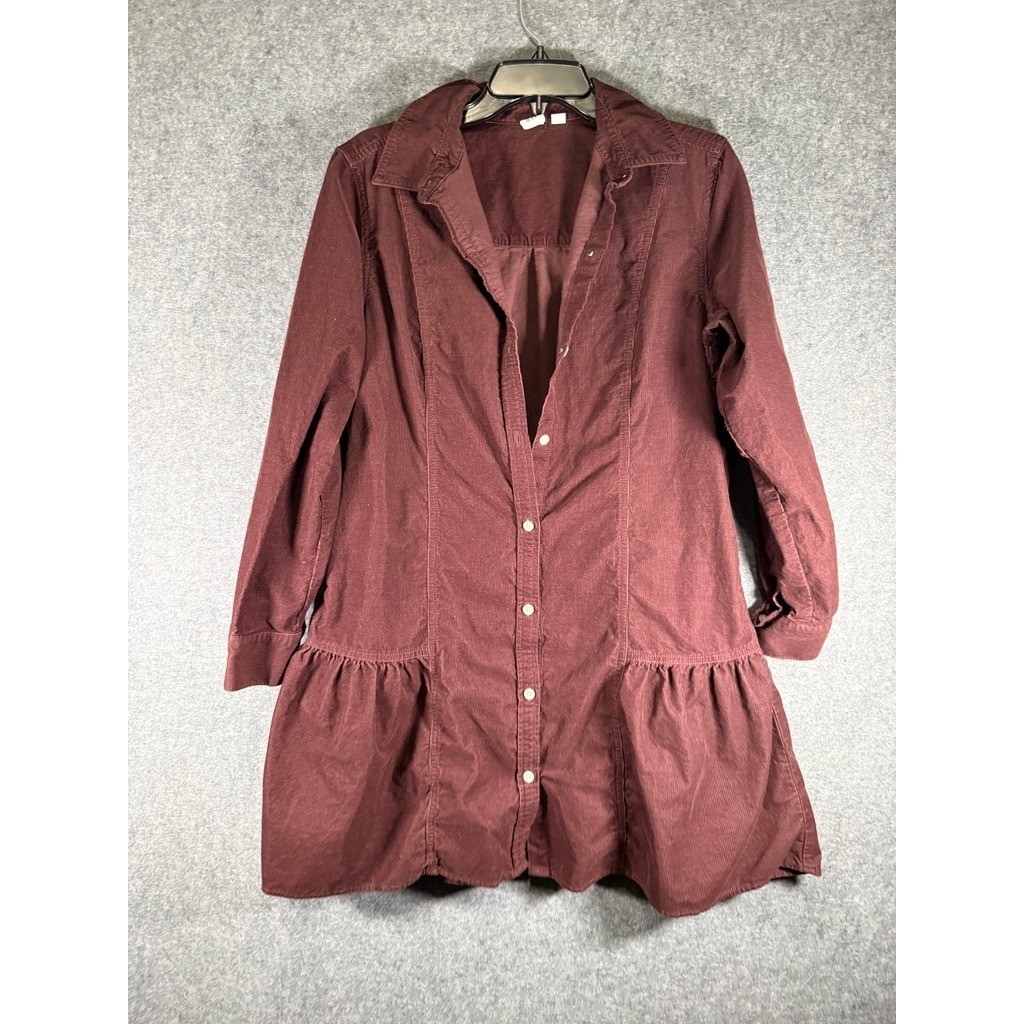 GAP Womens Size M Corduroy Tiered Button Down Dress Chocolate Bar Brown Cottage