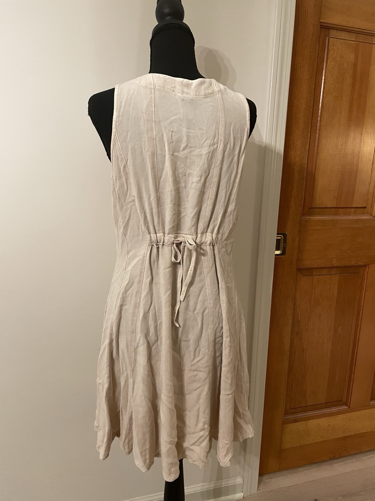 Sacred Threads Cream Tan Mini Dress Hippie Boho Embroidered Bohemian Flowy, M