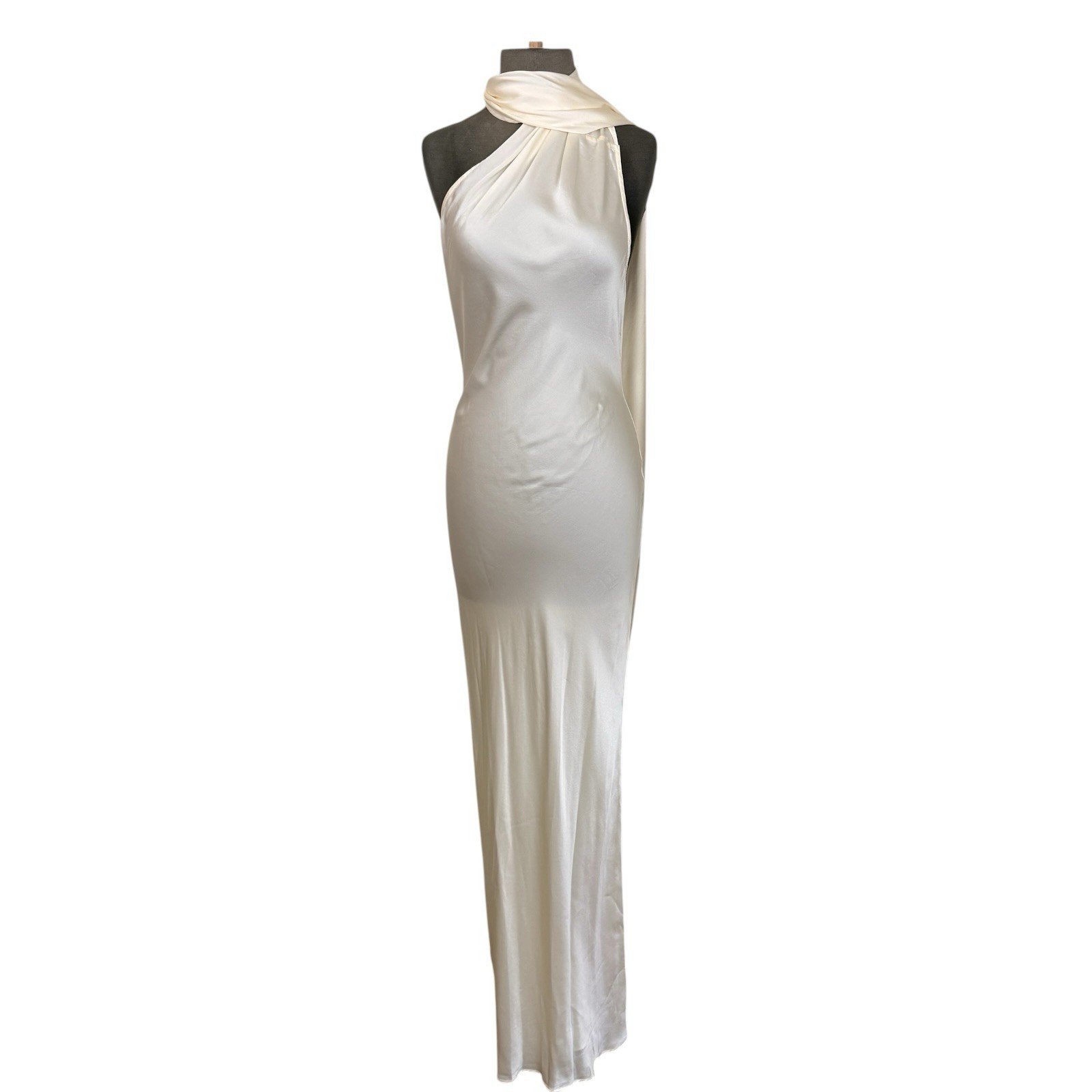 Beare Park Maxi Dress Neck Tie Detail Silk Georgette Sz AU 12 US 8 Ivory Satin