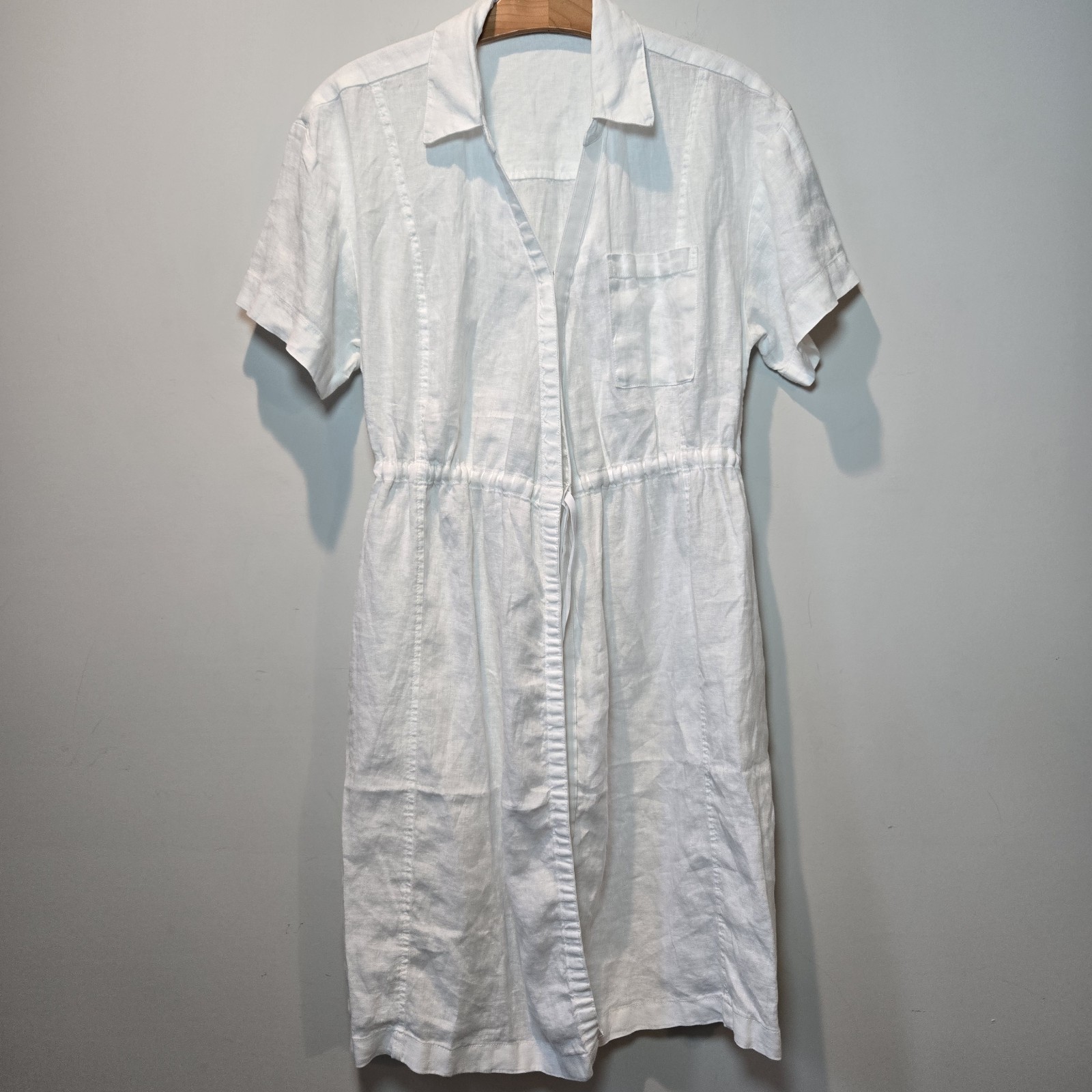 Athleta 100% Linen Dress 8 Playa Wrap Snow White Sustainable Beach Resort Wear
