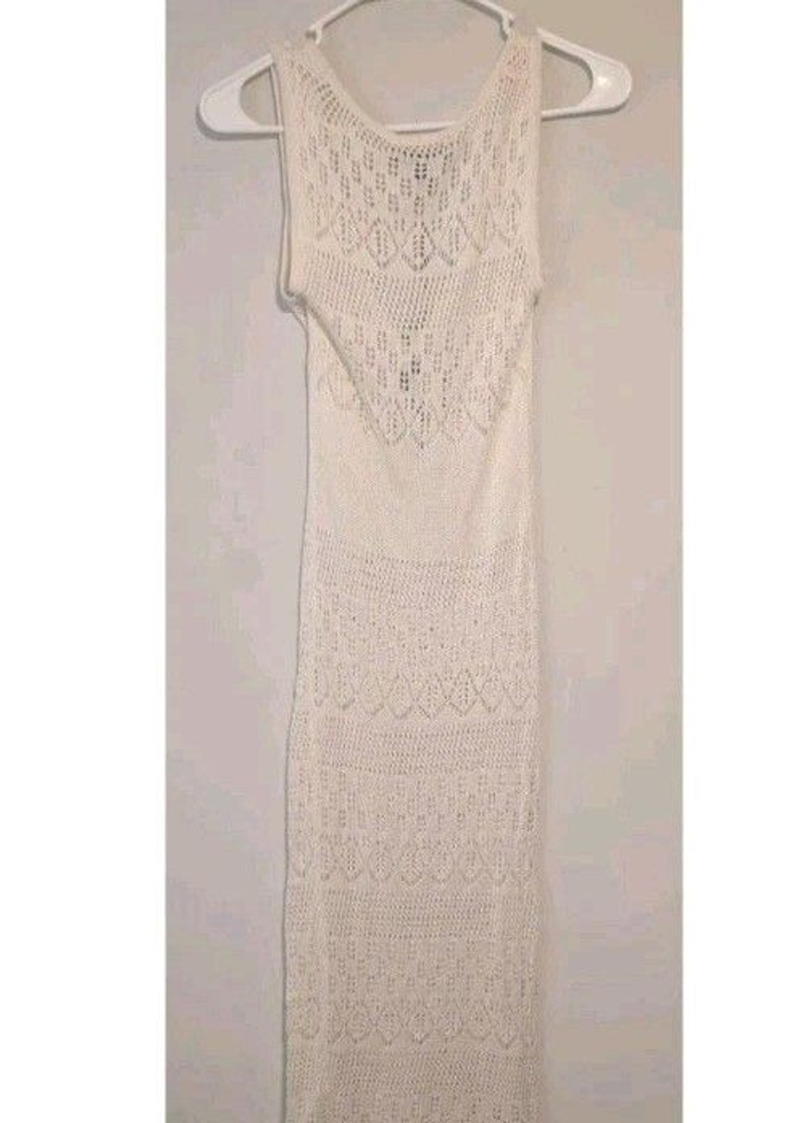 Hera Collection Crochet Knit Sleeveless Midi Dress Beige Small Boho Beach NWT