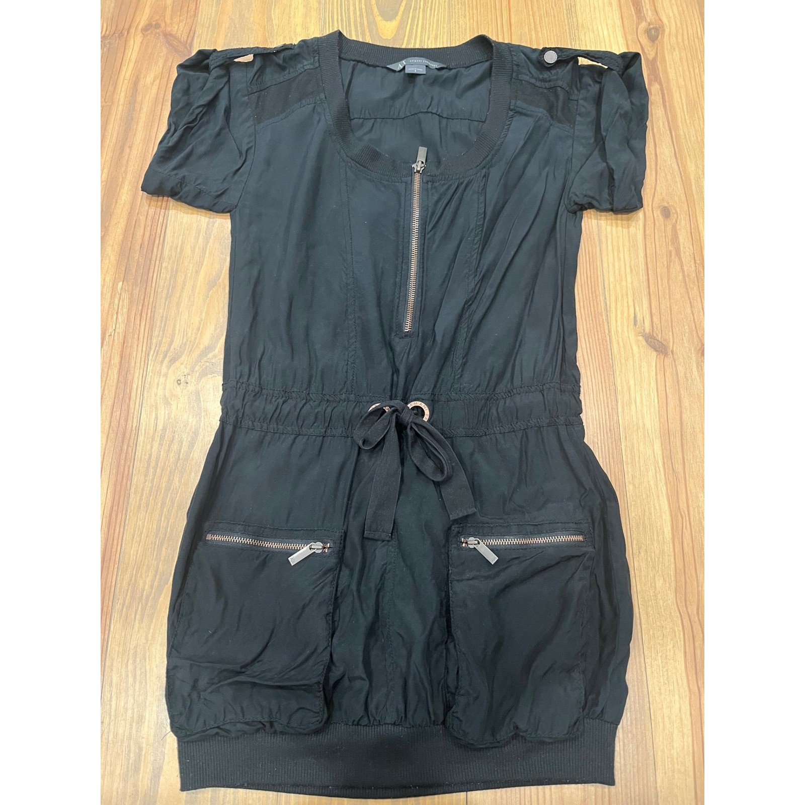 Armani Exchange Black Utility Style Front Drawstring Waist Dress Women’s Size 0