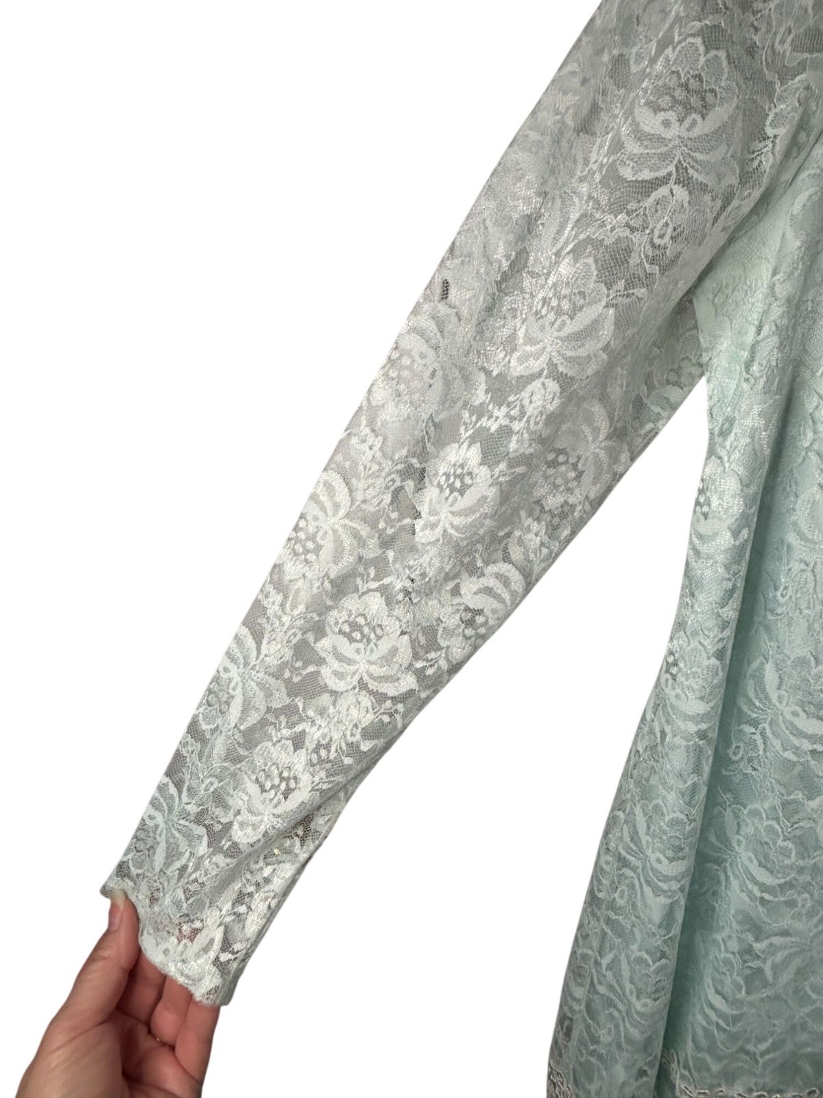 After Dark Dress Mint Green Lace Bow Beaded Size 5/6 USA Made Coquette Glam