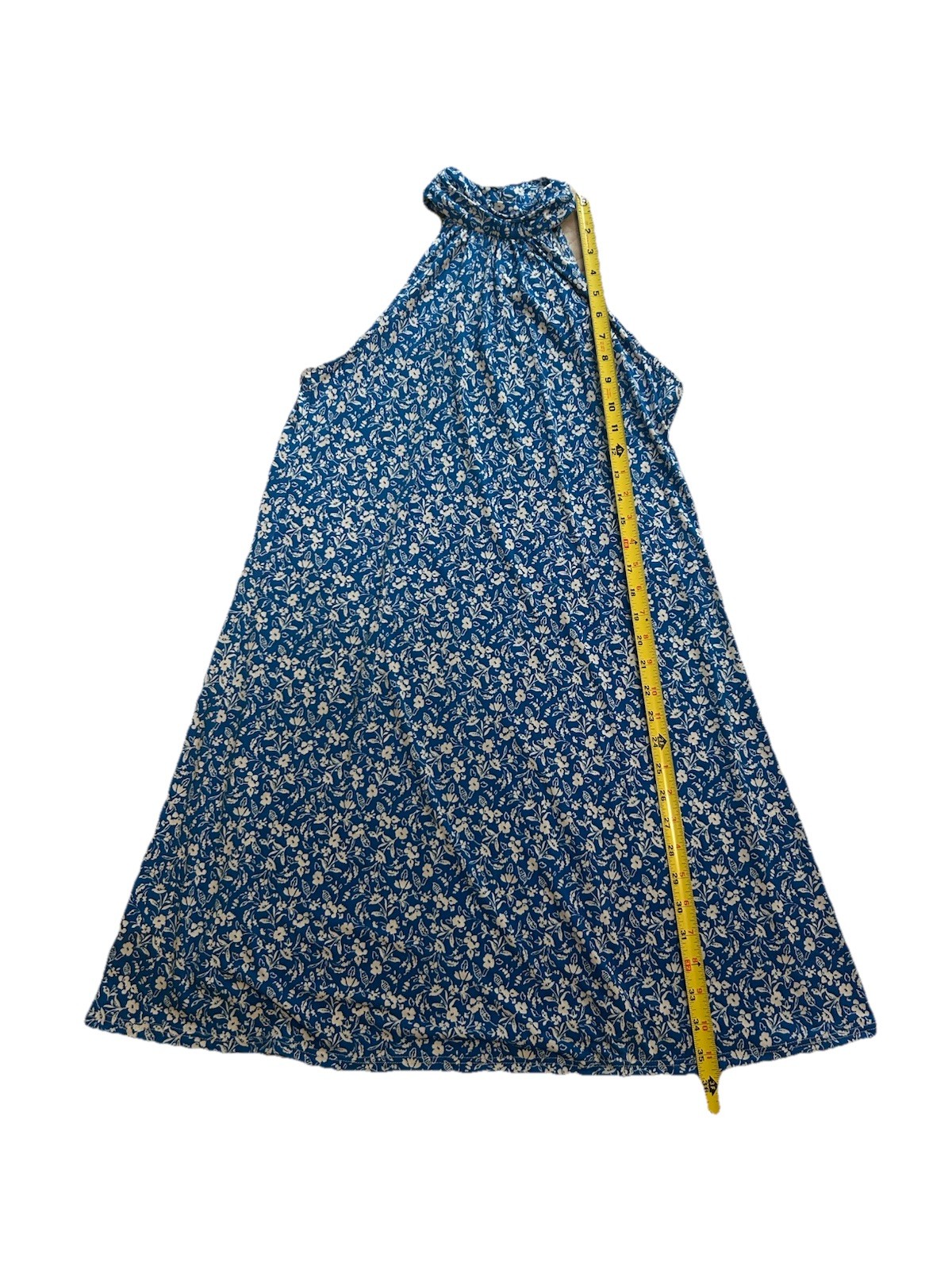 MSK Blue & White Floral Patterned Halter Neckline Dress Sz S NWT