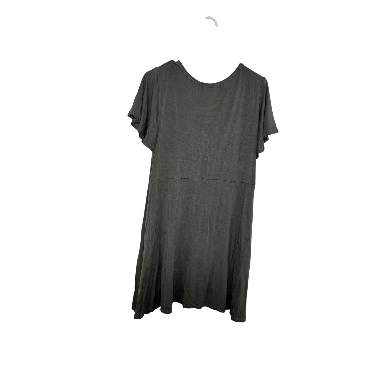 Cherish Green Short Flutter Sleeve V-Neck Pocket Dress Medium Soft Casual Beach