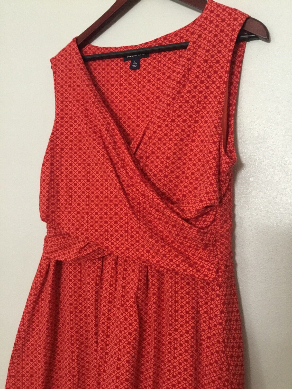 Lands End Geo Crossover V-Neck Cross Over Fit & Flare Dress Size L Jersey Knit