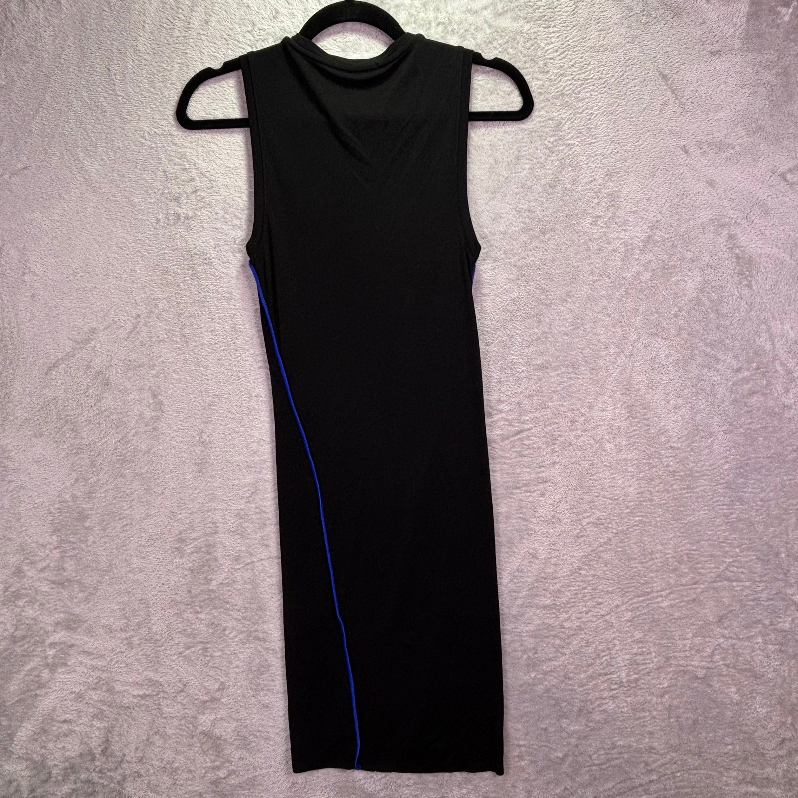 T by Alexander Wang Womens Dress Small Black Blue Contrast Piping Bodycon Mini