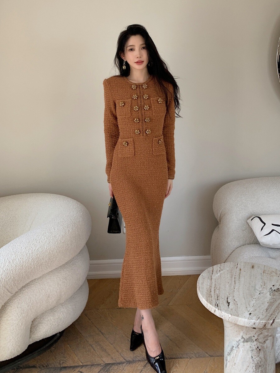 Self-Portrait Woman Slim-fit Long Sleeve Knitted Long Dress