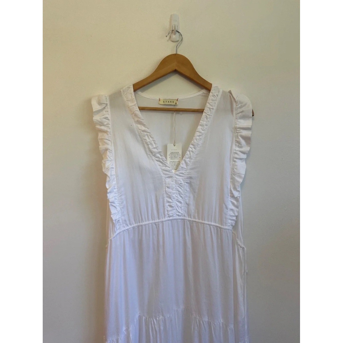NWT STARK X White Cotton Ruffle Tiered Midi Dress | Size Small
