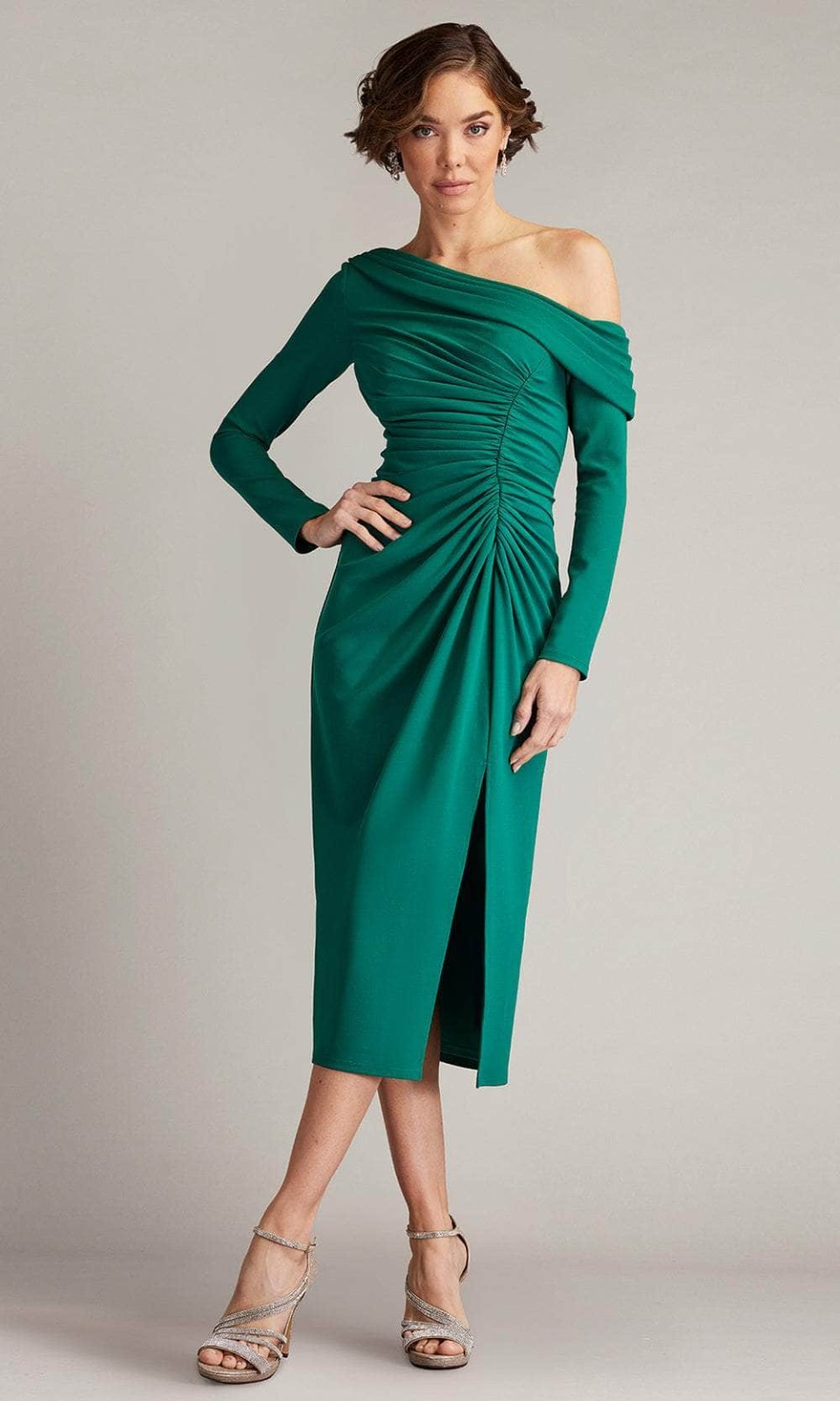 Tadashi Shoji Emerald Green Blume Gathered Midi Dress Size XXXL $398